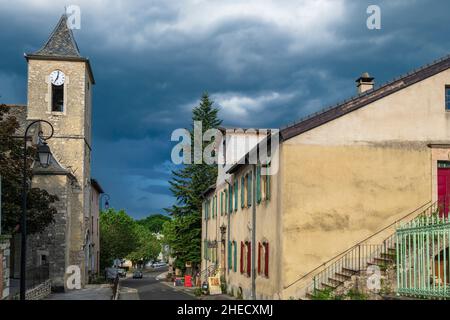 France, Lozere, Corniche des Cevennes, former Royal road from Nimes to Saint-Flour, Le Pompidou village Stock Photo