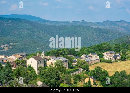 France, Lozere, Corniche des Cevennes, former Royal road from Nimes to Saint-Flour, Le Pompidou village Stock Photo