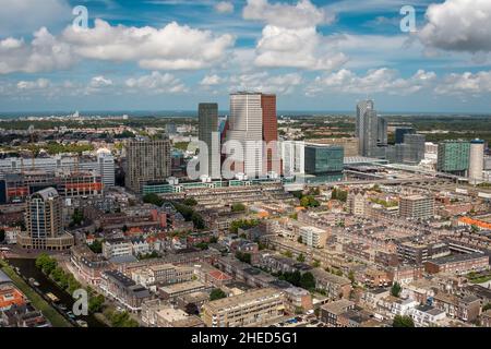 High angle view of the city the Hague with skyscrapers. You can see the sea of Scheveningen in the background Stock Photo