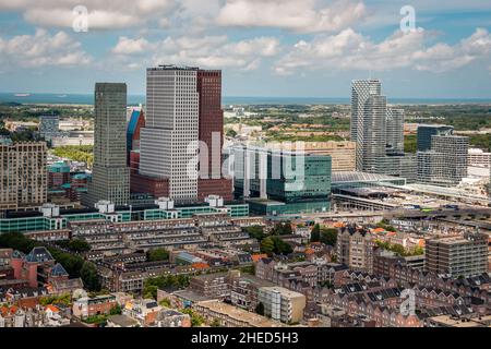 High angle view of the city the Hague with skyscrapers. You can see the sea of Scheveningen in the background Stock Photo