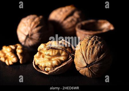 Walnuts on dark background Stock Photo