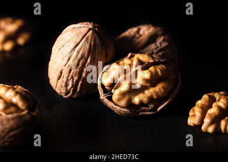 Walnuts on dark background Stock Photo