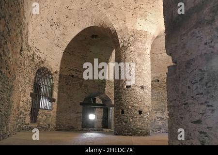 Basement in the Red Stone castle Slovak: Hrad Cerveny Kamen nearby the settlement called Pila in Slovakia, Europe Stock Photo
