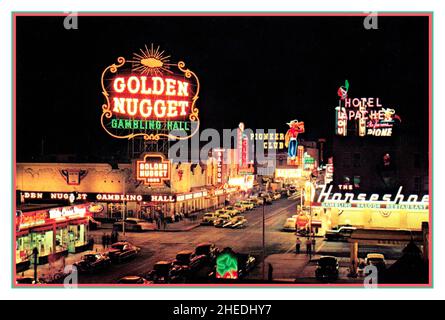 1950s Las Vegas vintage retro gambling halls at night Fremont Street Nevada USA Stock Photo