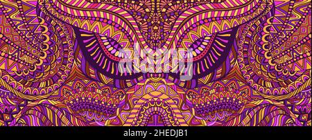 Psychedelic creative colorful symmetrical pattern design art. Surreal abstract decorative pattern with doodle maze of ornaments. Vector hand drawn Stock Vector