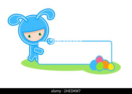 Easter. Bunny and banner isolated on white Stock Vector
