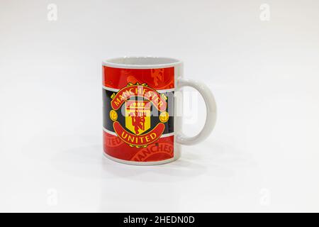 empty coffee - tea cup with manchester united logo on white background Stock Photo