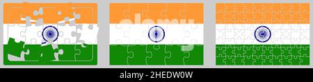 India flag made out of puzzle pieces, different versions Stock Vector