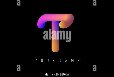 Letter T logo with rainbow 3d gradient. Creative vector illustration with typographic and vibrant gradient shape. Liquid color path. Stock Vector