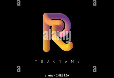 Letter R logo with rainbow 3d gradient. Creative vector illustration with typographic and vibrant gradient shape. Liquid color path. Stock Vector