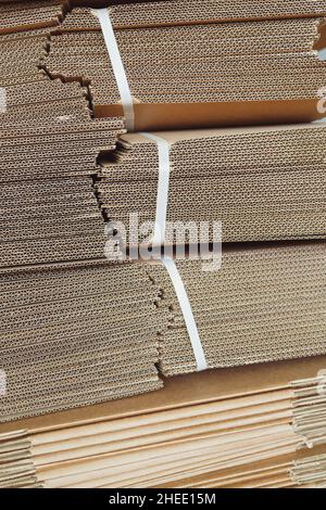 corrugated cardboard for packing, Pile of corrugated cardboard sheets and ready to use. Stock Photo