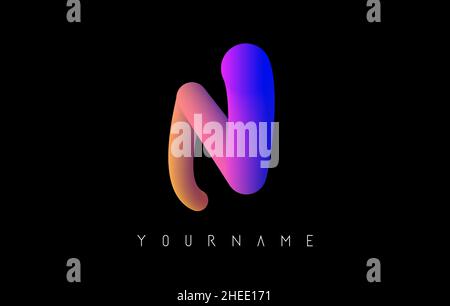 Letter N logo with rainbow 3d gradient. Creative vector illustration with typographic and vibrant gradient shape. Liquid color path. Stock Vector