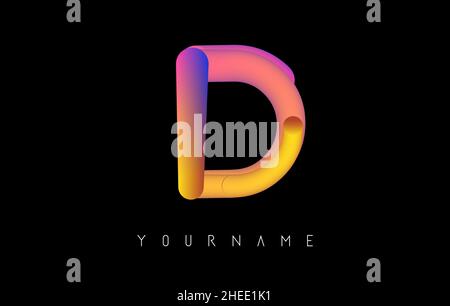 Letter D logo with rainbow 3d gradient. Creative vector illustration with typographic and vibrant gradient shape. Liquid color path. Stock Vector