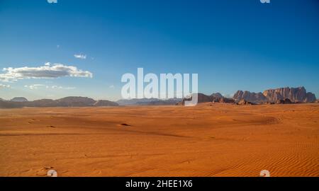 Enchanting red sand landscape in Jordan's Wadi Rum desert Stock Photo