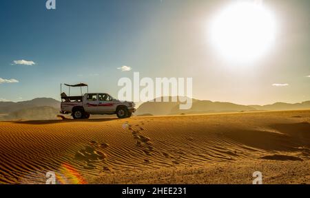 Enchanting red sand landscape in Jordan's Wadi Rum desert Stock Photo