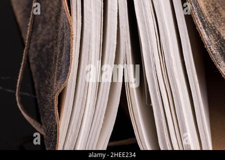 Blank pages in diary leather cover Stock Photo
