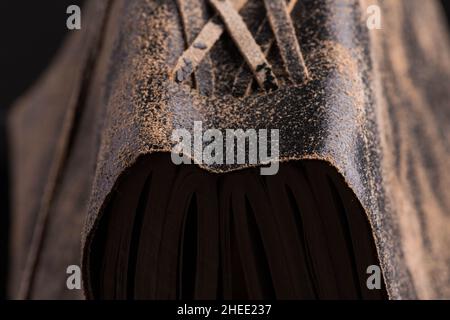 Leather bound diary from above Stock Photo