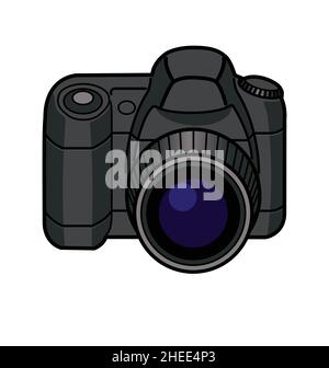 simple cartoon camera illustration dark gray black slr dslr digital vector isolated on white background Stock Vector
