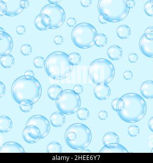 Circle Soap Bubbles Pattern on Blue Backgroun. Seamless Texture Stock Vector