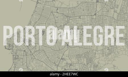 Porto Alegre map city poster, horizontal background vector map with opacity title. Municipality area street map. Widescreen Brazilian skyline panorama Stock Vector