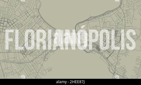 Florianopolis map city poster, horizontal background vector map with opacity title. Municipality area street map. Widescreen Brazilian skyline panoram Stock Vector