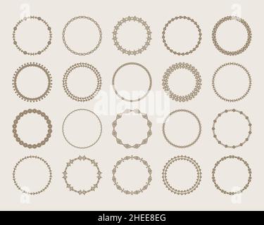 Large set of decorative ornament borders. Elegant abstract round patterned borders. Set of circular vintage frames. Vector. Stock Vector