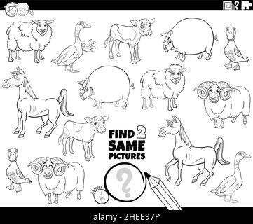 find two same farm animals task coloring book page Stock Vector Image ...