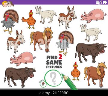 find two same cartoon cattle farm animals educational game Stock Vector ...