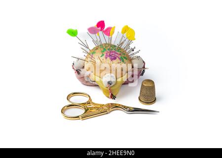 Handmade Japanesse pin cushion with other sewing equipment Stock Photo