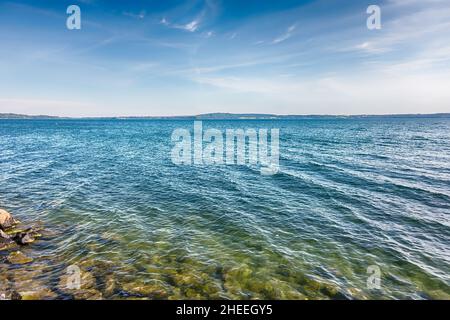 Panoramic view over lake Bracciano from the town of Trevignano, near Rome, Italy Stock Photo