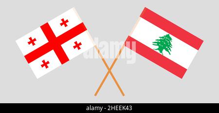 Crossed flags of Lebanon and Georgia. Official colors. Correct proportion. Vector illustration Stock Vector