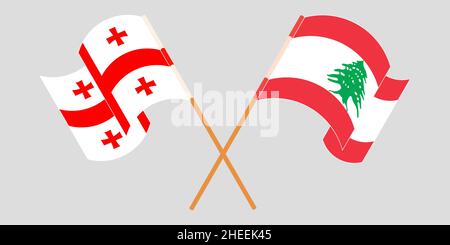 Crossed and waving flags of Lebanon and Georgia. Vector illustration Stock Vector