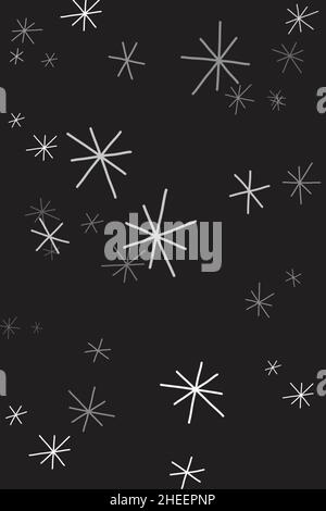 White doodle snowflakes on black background, vertical background for winter designs Stock Photo