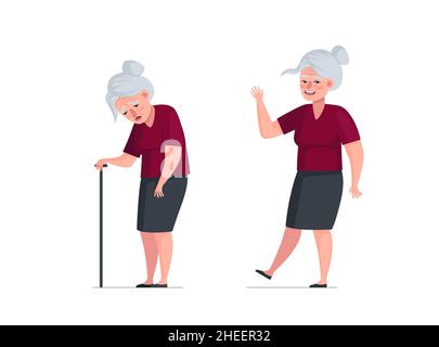 Elderly active joyful and unhealthy sick pensioner comparison. Healthy ...