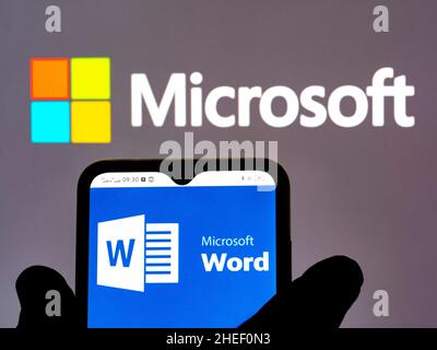 Ukraine. 10th Jan, 2022. In this photo illustration, Microsoft Word logo seen displayed on a smartphone. (Photo by Igor Golovniov/SOPA Images/Sipa USA) Credit: Sipa USA/17�Թ����� Live News Stock Photo