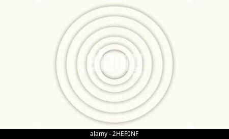 Light grey circle frames moving, widen and narrow down on white background, monochrome. Overlapped rounds, radar waves screen close up. Stock Photo