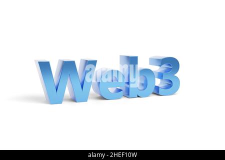 Web3 text in three dimensions isolated on white background. 3d illustration. Stock Photo