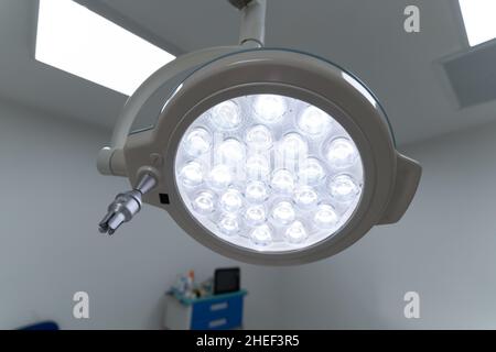 Close-up of surgical light on in operation room in a hospital. Insurance concept Stock Photo