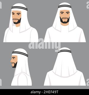 arabian muslim face portrait, Front, profile, side view Stock Vector