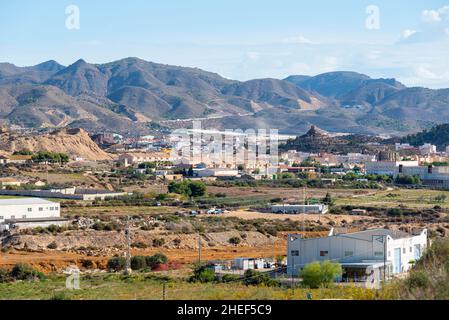 Mazarron mining reserves above the town of Mazarron, Murcia region, Spain. Historic disused mines. Iron, lead, copper and alum mined since Roman era Stock Photo