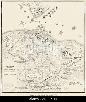 Plan of the Siege of Yorktown during the American Revolution, 1781 Stock Photo