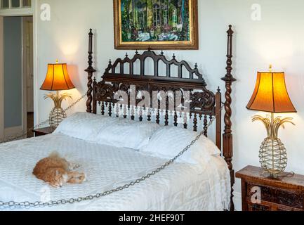 Key West, Ernest Heminway's House, Bedroom & Six Toed Cat Stock Photo