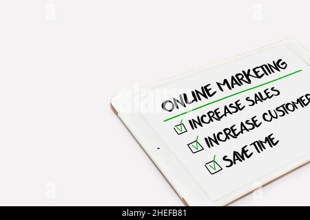 Online Marketin Plan Strategy Concept to tablet , isolated Stock Photo