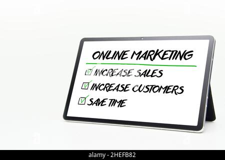 Online Marketin Plan Strategy Concept to tablet , isolated Stock Photo