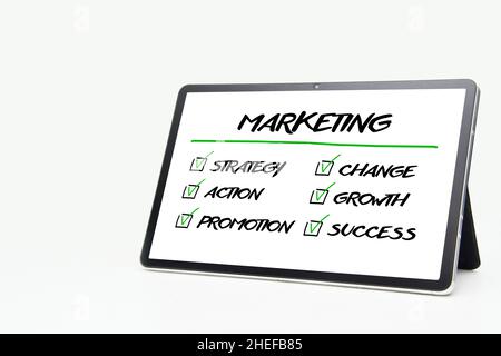Marketin Plan Strategy Concept to tablet , isolated Stock Photo