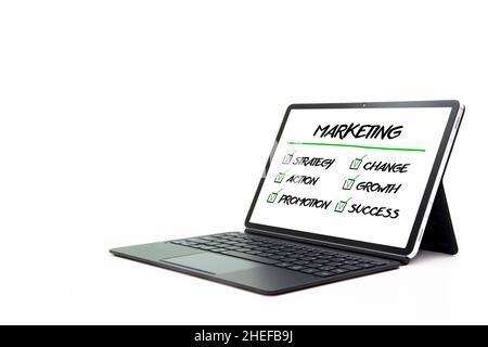 Marketin Plan Strategy Concept to tablet , isolated Stock Photo