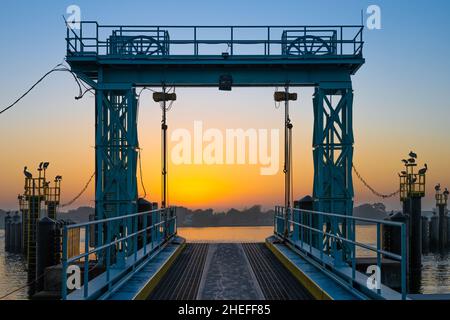 The St. Johns River Ferry, also known as the Mayport Ferry, is an automobile ferry between Mayport and Fort George Island in Jacksonville, Florida. Stock Photo