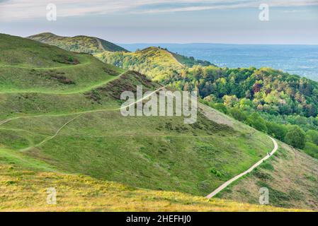 Malvern Worcestershire,England-June 01 2021:Visitors to this popular beauty spot,enjoy exercising and taking in the beautiful views from the various h Stock Photo