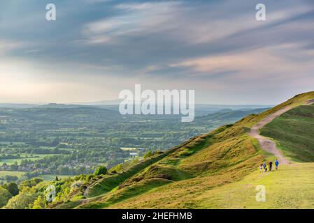 Malvern Worcestershire,England-June 01 2021:Visitors to this popular beauty spot,enjoy exercising and taking in the beautiful views from the various h Stock Photo