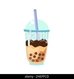 Bubble tea cup isolated on white background. Cartoon glass with milk shake. Asian food desert Stock Vector